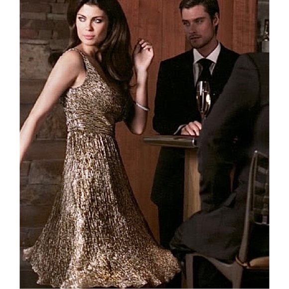 Joseph Ribkoff Gold and Silver Metallic Elegant Cocktail Party Dress - Picture 5 of 15